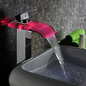 No Battery LED Waterfall Faucet Bathroom Single Handle Basin Mixer Tap