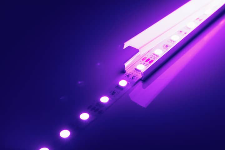 led strip purple light in aluminum channel diffuser