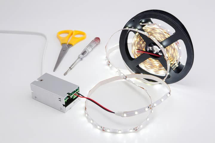 LED strip light with scissors and transformer