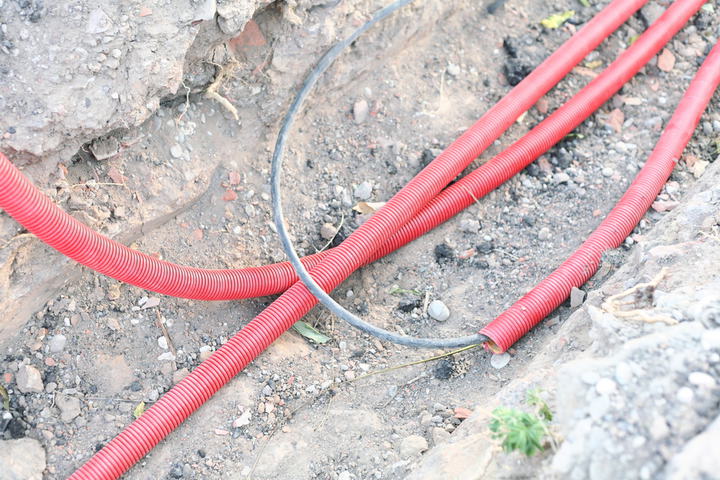 Cable in the trench outdoors
