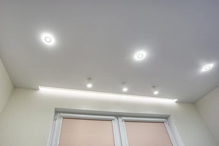 spots lamps on suspended ceiling and drywall construction