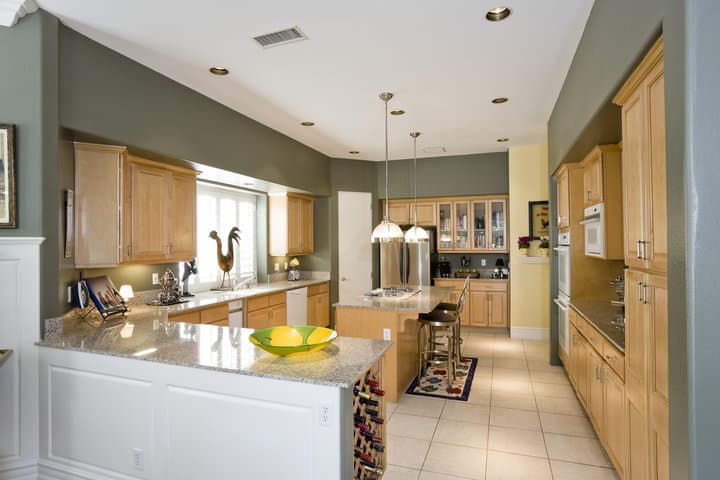kitchen interior with recessed lights