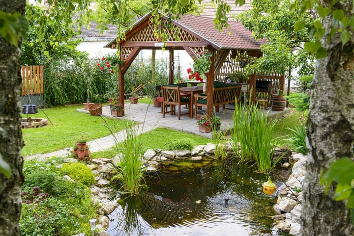 Beautiful Garden With A Little Pond 