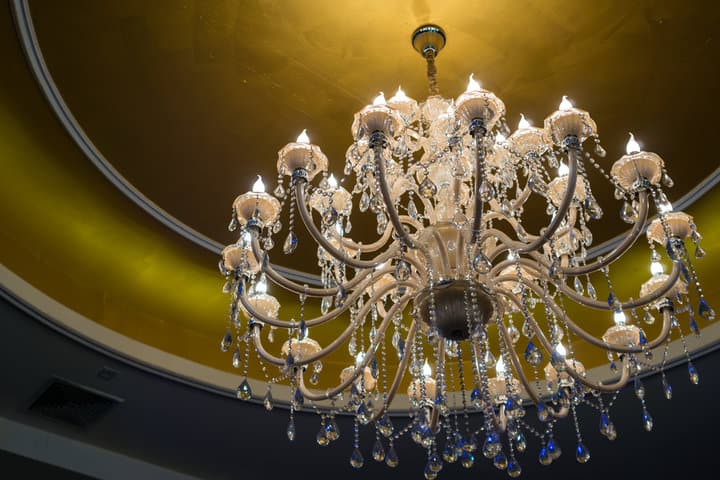 beautiful crystal chandelier on the ceiling