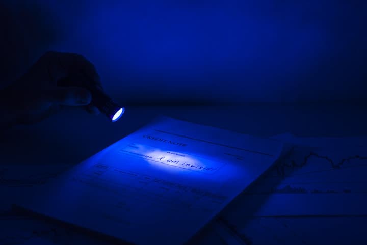 documents under black light