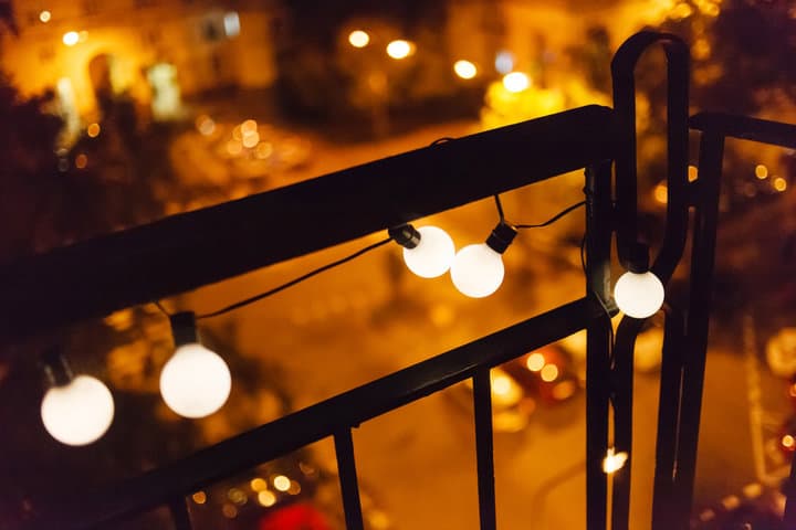 night balcony with string lights