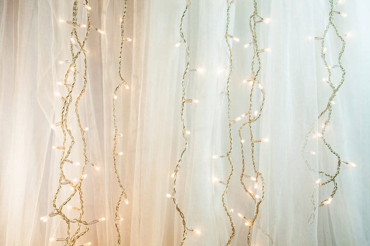 string lights on the curtain