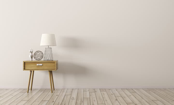Interior background of living room with wooden side table 3d render